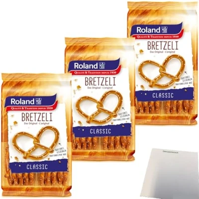 Abbildung von Roland Bretzeli Classic Salz Brezel Traditionell Geschlungen 3er Pack (3x100g Packung) + usy Block