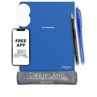 Abbildung von Dreiklang be smart® Wiederverwendbares Digitales elektronisches Notizbuch A 4 als Notebook mit Planer iOS/Android App Cloud Wiederbeschreibbar 2 Stiften, Mikrofaser Tuch und Haftnotizen