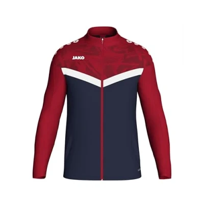 Abbildung von JAKO ICONIC Unisex Polyesterjacke Gr. 152 Marine/Chilirot Atmungsaktive Kinder Trainingsjacke Jungen und Mädchen im modernen Design, 100% recyceltes Polyester