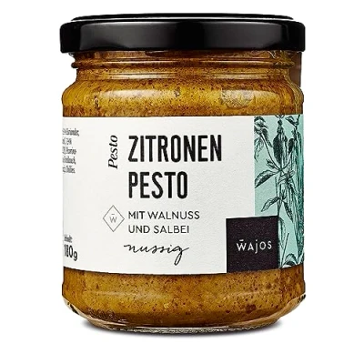 Abbildung von Wajos Zitronen Pesto 180g, Würzsauce mit Walnuss und Salbei, Grünes für leckere Pasta