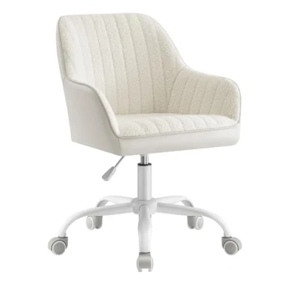 Abbildung von SONGMICS Bürostuhl, Drehstuhl, Sherpa und Kunstleder, Schaumstoffpolsterung, höhenverstellbar, für Arbeitszimmer, Bar, cappuccinobeige wolkenweiß OBG012W01