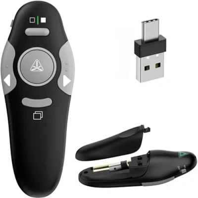 Abbildung von USB/Type C 2 in 1 Wireless Presenter Powerpoint Fernbedienung Laptop Präsentation 100M, 2.4Ghz USB Klicker Präsentator Pointer für Präsentationen Windows Mac Linux