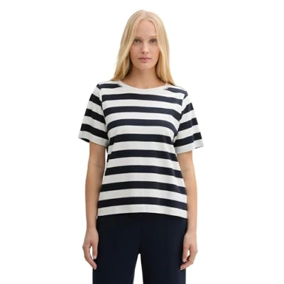 Abbildung von TOM TAILOR Damen 1047032 T Shirt, 37734 Navy Offwhite Block Stripe, XL EU