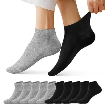 Abbildung von FALARY Sneaker Socken Damen Herren Sneakersocken Kurze 10 Paar Baumwolle Atmungsaktive Halbsocken Unisex, 39 42, 5x Grau Schwarz