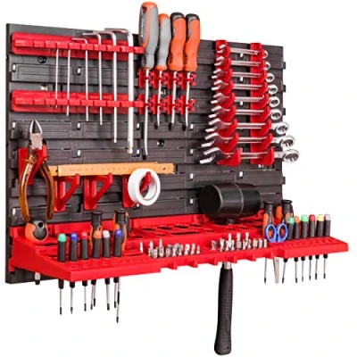 Abbildung von Lagersystem Wandregal 58x39 cm, Werkzeughalterungen, Schüttenregal Sichtlagerkästen, Extra Starke Wandplatten, Regal Erweiterbar, Werkstattregal Lagerregal Werkstattwandregal Steckregal