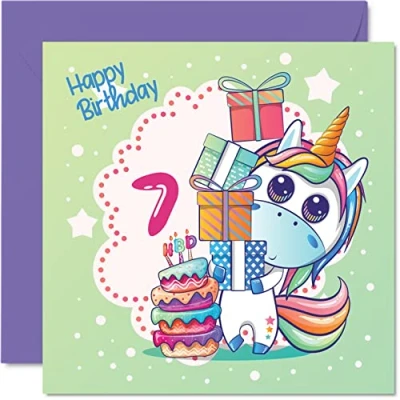 Abbildung von Geburtstagskarte zum 7. Geburtstag Mädchen magische Einhorn Karte 7 Jahre altes Geburtstagskarten sie 145 mm x Grußkarten Tochter Nichte Enkelin Kinder