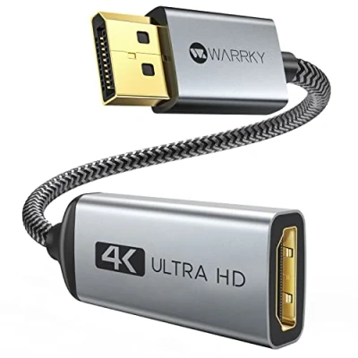Abbildung von WARRKY 4K DisplayPort auf HDMI Adapter, [Vergoldete, Geflochten, Aluminiumhülse] Unidirektionaler DP Monitor, Kampatibel für Desktop/Laptop/Grafikkarte, Lenovo, HP, Dell, und Mehr