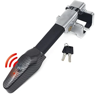 Abbildung von KRASER KR830 Lenkradkralle mit Alarm, 120dB, Lenkradschloss, Lenkradsperre, für Auto, Alarmanlage LED, Einziehbare, Universelle Passform Anti Diebstahl Autolenkrad Fahrzeugschutz, Silber