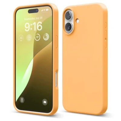 Abbildung von elago Premium Liquid Silikon Hülle Kompatibel mit iPhone 16 Plus Hülle, Ganzkörper Handyhülle, Stoßfest, Schlanke Kratzfester weicher Mikrofaser Innenfutter, 6.7 Zoll (Orange)