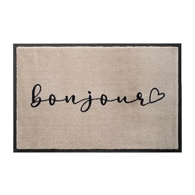 Abbildung von Gift Company Fußmatte Washables Bonjour, waschbare Türmatte, Polyamid, Gummirücken, Beige, Schwarz, 75 x 50 cm, 1087901005