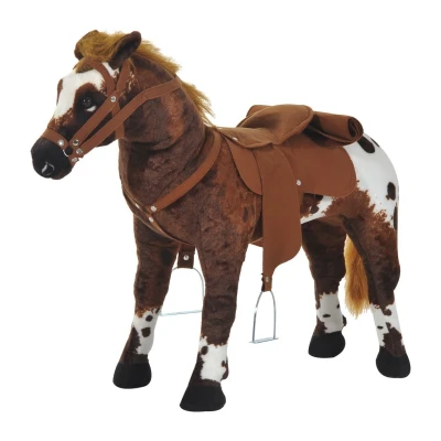 Abbildung von HOMCOM Stehtier Spielpferd Kinder Reitpferd mit Pferd Sound, Metall Braun+Weiß, 85L x 28B 60H cm