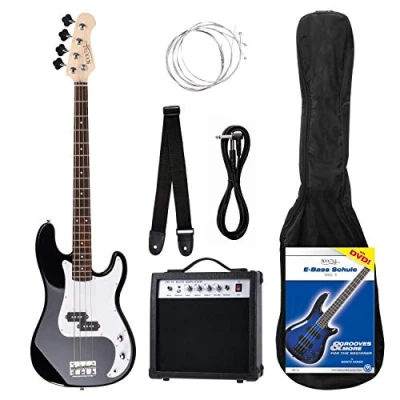 Abbildung von Rocktile Groover&#039;s Pack PB E Bass Komplettset Schwarz (Verstärker, Tasche, Kabel, Gurt, Ersatzsaiten und Schule mit DVD)