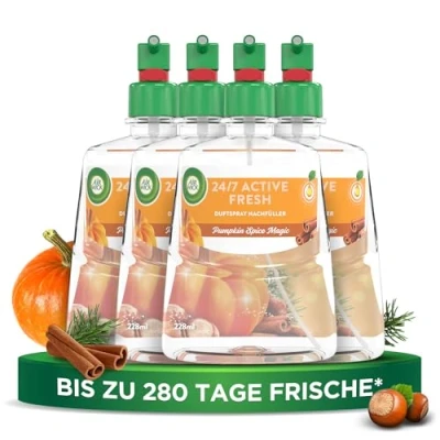 Abbildung von Air Wick Active Fresh Aeorosolfreier, automatischer Lufterfrischer Raumduft Pumpkin Spice Magic 4 x 228 ml Nachfüller