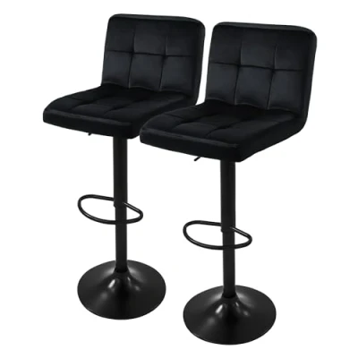 Abbildung von ML DESIGN Barhocker Gepolsterter Barstuhl mit Rückenlehne und Fußstütze, 360 drehbar (2 St), Drestuhl höhenverstellbar 63 83 cm, Schwarz, Bezug aus Samt