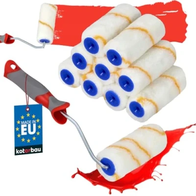 Abbildung von KOTARBAU® 10er Set Farbroller Gelbfaden 100 mm mit Gummigriff Pinsel Farbwalze Walzenbürste Rollerwalze Rollerpinsel für Anstricharbeiten und Renovierung