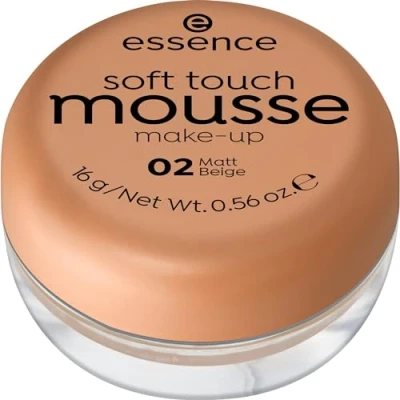 Abbildung von essence soft touch mousse Make up, Nr. 02, Nude, mattierend, matt, für unreine Haut, Mischhaut, vegan, ohne Parfüm, Alkohol, Parabene, 1er Pack (16g)