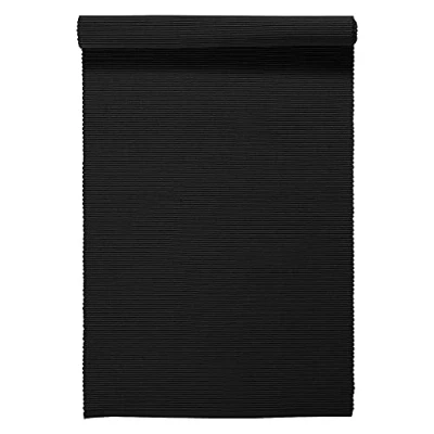 Abbildung von LINUM Uni Dekoratives Tischläufer für Esstisch 45x150 cm, 100% Gerippte Baumwolle, Maschinenwaschbar, Schwarz