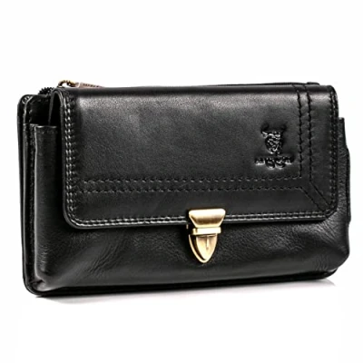 Abbildung von MATADOR Echt Leder Universal Handy Tasche Holster Gürteltasche Schnappverschluss Quer für Handys bis 6,9 Zoll inkl. Geschenk Box (Nappa Schwarz)