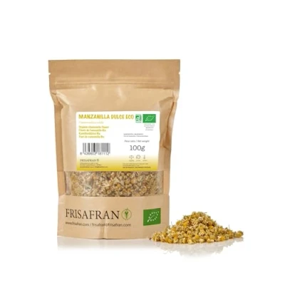Abbildung von FRISAFRAN BIO Ganze Kamillenblüten Getrocknet 100g KAMILLEN INFUSION Lose Kräutertees Verdauungsberuhigend und entspannend Herkunft Europa Kamille zum Schlafen