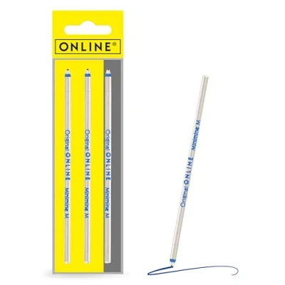 Abbildung von 3x Multifunktions Kugelschreiberminen D1 Format Strichstärke M (mittel) von Online, auch für Lamy, Rotring, Schneider, Cross etc, Internationale Standard Mine, dokumentenecht, Schreibfarbe blau