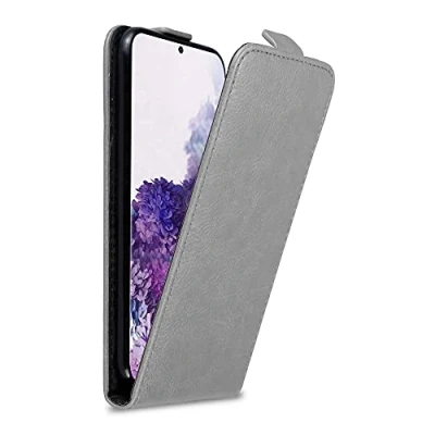 Abbildung von Cadorabo Hülle kompatibel mit Samsung Galaxy S20 Flip Design aus Premium Kunst Leder Klappbare Stoßfeste Magnetische Cover für Tasche in Grau