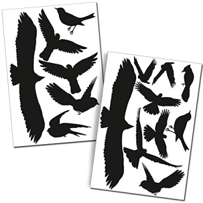 Abbildung von Finest Folia Vogelschutz Aufkleber Set 15 Stück Schwarz Fenster Wintergärten Glashäuser Glas gegen Vogelschlag Scheibenschutz Vogel Sticker Silhouetten K135