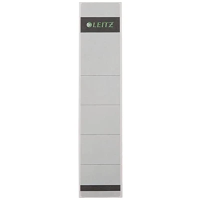 Abbildung von Leitz Rückenschild selbstklebend für Standard und Hartpappe Ordner, 10 Stück, 50 mm Rückenbreite, Kurzes schmales Format, 39 x 192 mm, Papier, grau, 16430085