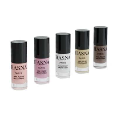 Abbildung von Hasna Paris Halal Nagellack Kollektion Öko Verantwortung Glanz und langer Halt einfach aufzutragen 5 x 6 ml (NATÜRLICH)