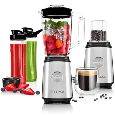 Abbildung von Zeegma Standmixer VITAMINE, 1050 W, 1L Krug Kaffeemühle Edelstahl 2x Sportwasserflasche *ICE CRUSHER*