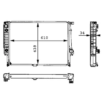 Abbildung von MAHLE ORIGINAL CR 326 001S Kühler, Motorkühlung 610 438 34 mit Schrauben Kühlrippen mechanisch gefügt BMW: 5 Limousine, 7