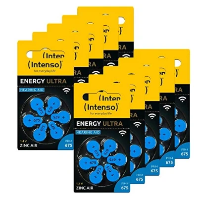 Abbildung von 60 Intenso Energy Ultra Typ 675 Zink Luft Hörgerätebatterien im 6er Blister