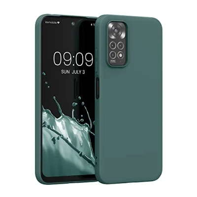 Abbildung von kwmobile Hülle kompatibel mit Xiaomi Redmi Note 11 / 11S weiches TPU Silikon Case Cover geeignet für kabelloses Laden Moosgrün