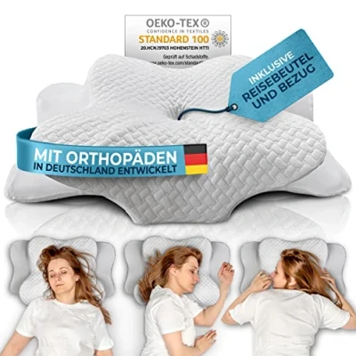 Abbildung von Glückstoff Nackenstützkissen aus Memory Foam, Orthopädisches Kissen für alle Schlaftypen, Füllung: Kopfkissen Nackenschmerzen