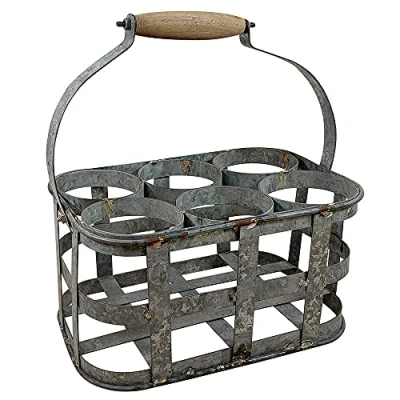 Abbildung von zeitzone Flaschenkorb Metall 6 Flaschen Vintage Antik Stil Flaschenträger Zink
