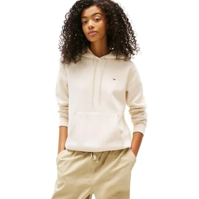 Abbildung von Tommy Jeans Damen Hoodie Flag Regular Fit, Beige (Desert Sand Dune), XXS