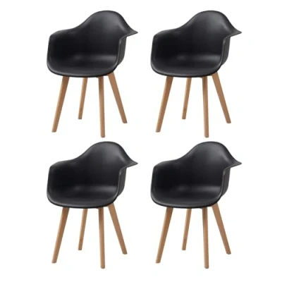 Abbildung von HJhomeheart Esszimmerstühle mit Armlehnen, 4er Set, Moderne Design Sessel, Beine aus Buchenholz, Skandinavische Küchenstühle (Schwarz)
