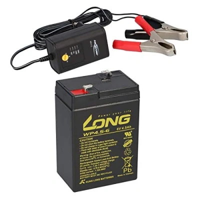Abbildung von AGM BLEI AKKU Batterie 6V 4,5Ah kompatibel für Kinderfahrzeuge Kinderauto Kinder Quad LC R064R5P 3 FM 4,5 20HR 4.5 3FM4,5 3FM4.5 4Ah BLEIGEL Gel + LADEGERÄT