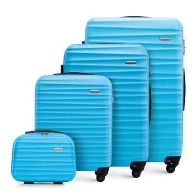 Abbildung von WITTCHEN Reisekoffer 4er Koffer Set Rollkoffer Trolley Handgepäck Hartschale aus ABS mit 4 Spinner Rollen Zahlenschloss Teleskopgriff Groove Line Blau