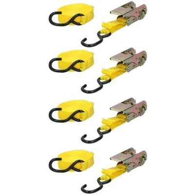 Abbildung von Dunlop Spanngurte mit Ratsche 4 Stück Zurrgurte Max. 350KG 5 Meter Länge Nylon Schwarz/Gelb