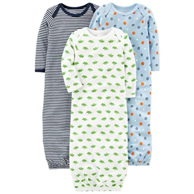 Abbildung von Simple Joys by Carter&#039;s Baby Jungen 3 Pack Cotton Sleeper Gown Nachthemden, Blau/Weiß, 0 Monate (3er Pack)