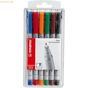 Abbildung von Folienstift STABILO OHPen universal wasserlöslich fein 6er Pack mit 6 verschiedenen Farben