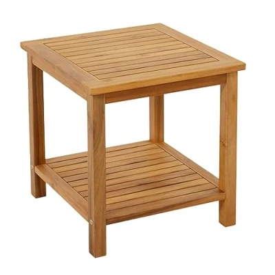 Abbildung von Spetebo Akazien Beistelltisch Iowa geölt 45 x cm Holz Gartentisch mit 2 Ablagen Couchtisch Bistrotisch Holztisch aus Akazienholz für Balkon Terrasse Garten