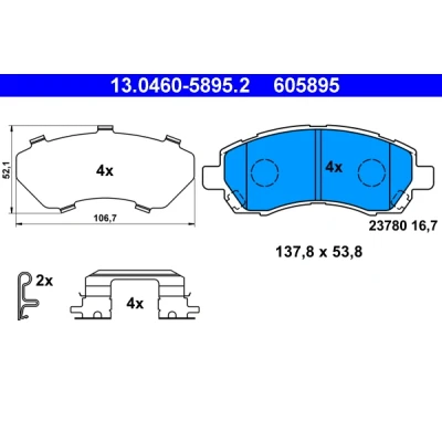Abbildung von ATE 13.0460 5895.2 Bremsbelagsatz mit akustischer Verschleißwarnung Anti Quietsch Blech Zubehör SUBARU: Impreza II Limousine, I Kombi