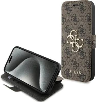 Abbildung von Guess GUBKP15L4GMGBR Hülle für iPhone 15 Pro 6.1&quot; braun Book 4G Metal Logo