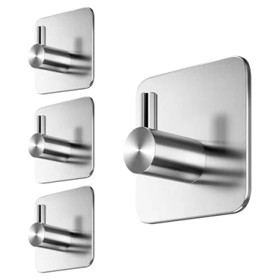 Abbildung von Menz Handtuchhalter ohne Bohren in Silber 4 teiliges Klebehaken Set, Edelstahl Handtuchhaken mit wasserfesten Klebepads, Haken selbstklebend für Bad, Küche, Badezimmer