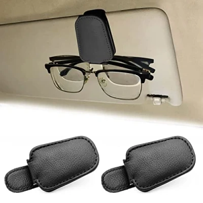 Abbildung von JYMY 2 Stück Leder Auto Visier Sonnenbrillenhalter Magnetisch Brillen Brillenbügel Clip für Sonnenbrillen Glashalter (Schwarz)