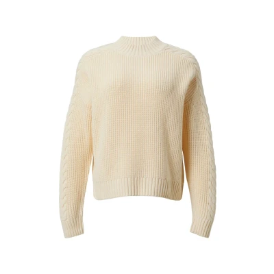 Abbildung von comma casual identity MIT Zopfmuster Strickpullover, Damen, Größe: Large, Creme