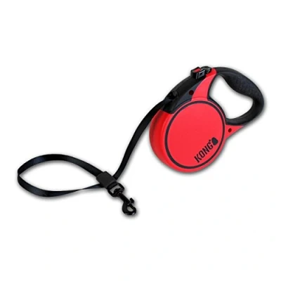 Abbildung von KONG ausrollbare Hundeleine in 5m Länge I Für kleine Hunde bis 20kg Größe S Hochwertige Rollleine mit Break &amp; Lock System rot komfortable Leine Softgriff reflektierendem Gurt