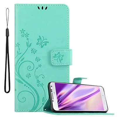 Abbildung von Cadorabo Hülle kompatibel mit Samsung Galaxy S4 in FLORAL TÜRKIS Schutzhülle im Blumen Design Magnetverschluss, Standfunktion und Kartenfächern