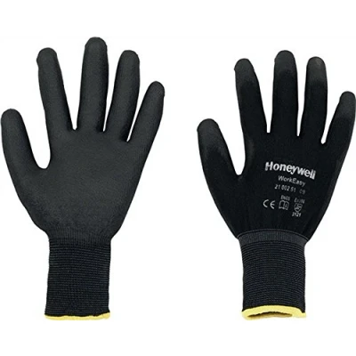 Abbildung von Honeywell 2100251 08 Workeasy PU Strickhandschuhe, schwarz, industriell waschbar, 25 cm lang, Stärke 13, Größe 8 (Packung mit 10 Paar)